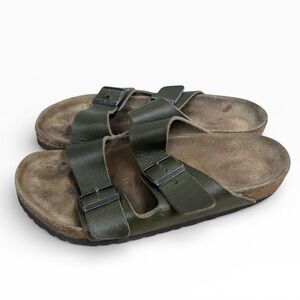 Birkenstock Arizona Green Leather Sandals Size 9W 7M Buckle Boho Comfort Shoes
